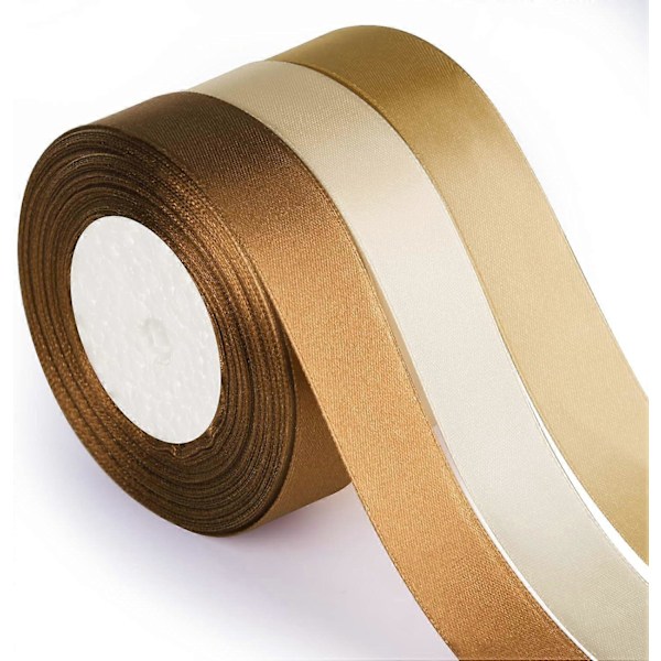 Brunt Guld Satinband för Bröllopsbukett DIY Hantverk 1 Tum, Enfärgat Band Tygband för Presentinslagning Presentrosetter Hårrosetter Sidenband för