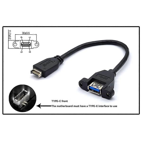 USB 3.2 Gen2 Frontpanel Skruemontering Forlængerkabel 10Gbps 60cm