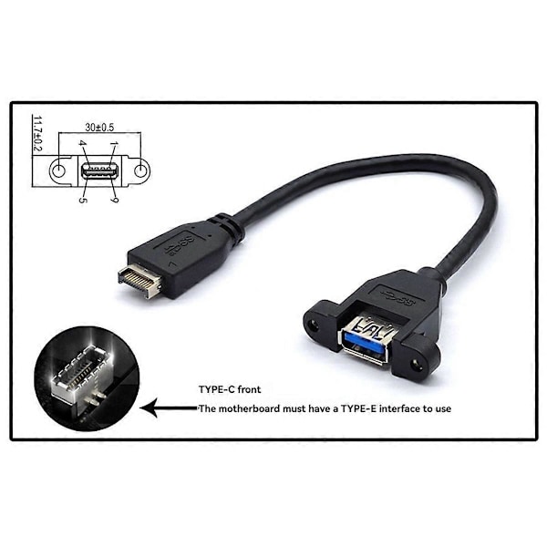 USB 3.2 Gen2 Frontpanel Skrumonteringsforlengelseskabel 10Gbps 60cm