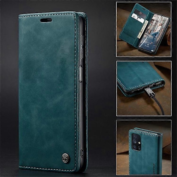 CASEME 013 Serie Magnetisk Smarttelefon Deksel Kompatibel For Samsung Galaxy M51, PU Lær Lommebok Sammenleggbart Stativ Telefonveske Blue