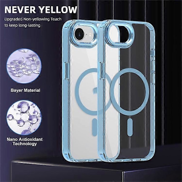 Kompatibelt deksel for iPhone 16e TPU+PC Transparent Magnetisk Telefondeksel LightBlue