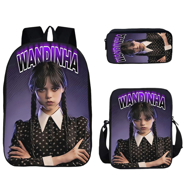 Kreativ Mode Wednesday Addams 3 Print 3 stk./sæt Pupil Skoletasker Laptop Dagrygsæk Skrå Skuldertaske Blyantsæske style 3