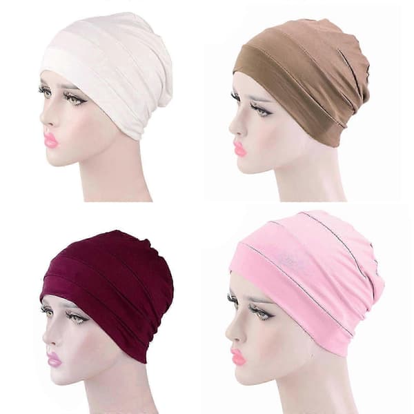 Komfortabel cellegiftlue Cellegifthatter for kvinner Skullies Beanie Hodeinnpakning Hodeplagg for kreftpasienter White