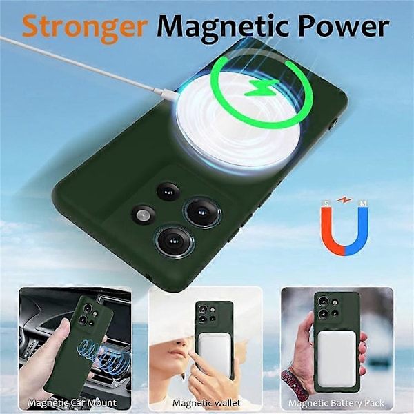 Kompatibelt Skal för Motorola Edge 50 5G Kompatibelt med MagSafe Flytande Silikon Mobilskal med Snodd DarkGreen