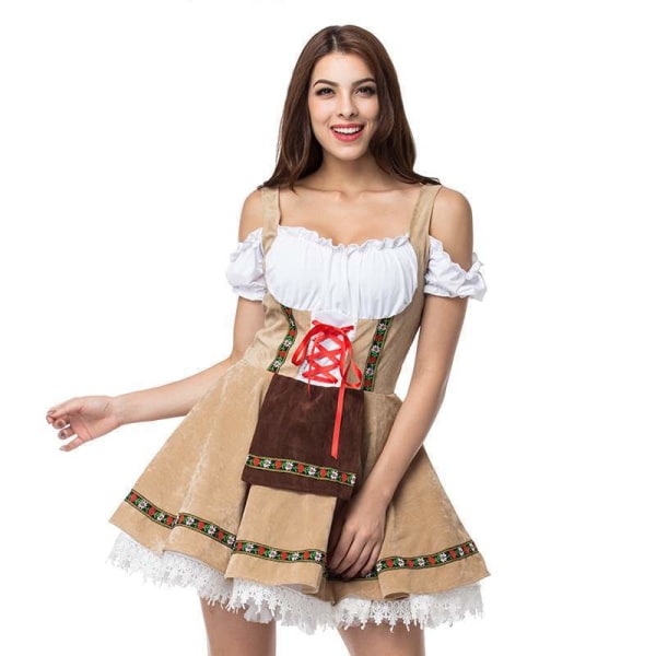 Saksa München plus olutpuku Halloween-baari tytön mekko näyttämöesitys puku piikaasu Khaki L