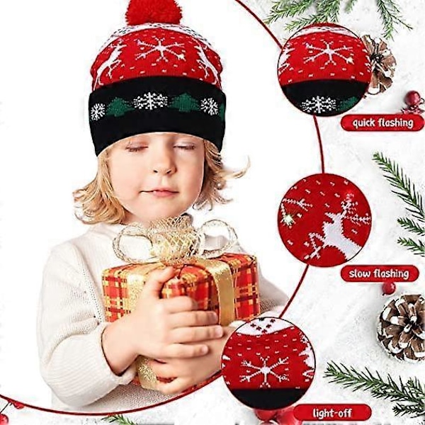 2-pack Julhatt, LED Julmössa, Lysande Stickad Mössa för Julfest, Julbordsgåvor för Barn & Vuxna, 2420cm