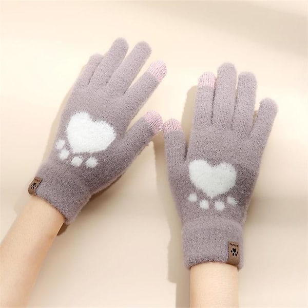 Søte hjertehansker for kvinner, fluffy plysj-hansker for vinteren Taro purple