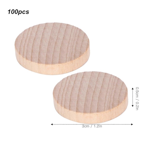 100 stk. blanke træskiver træhåndværk DIY dekoration maker håndlavede tilbehør (3 cm)