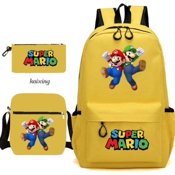 Super Mario 3 stk./sæt Børnerygsæk Drenge Skoletaske Tilbage til Skole Gave Khaki 16 Inches
