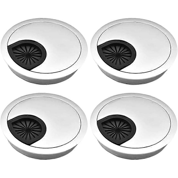 4 stk. Runde Innfelte Plastkabler, 60MM Skrivebordskabelorganisator Sølvbørstet Metallkabel