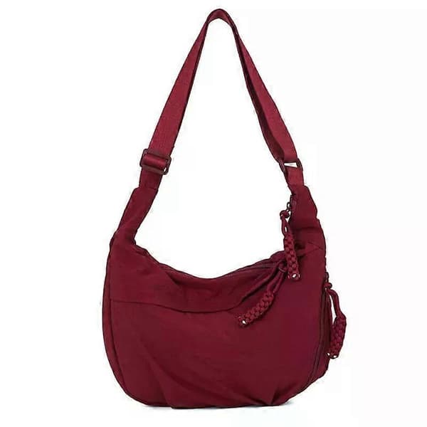 Dam Sling Halvmåneformad Nylon Crossbody Väska Dumpling Väska Bröstväska Wine red