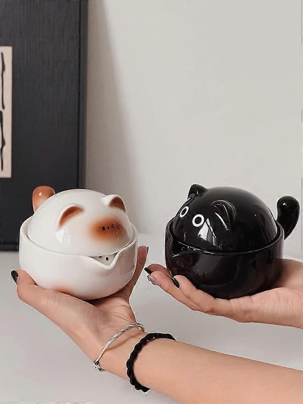 Japansk Lucky Cat Tesæt Keramisk Tekande, 3 Tekopper, Tesæt White