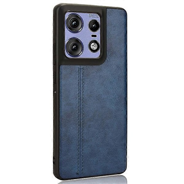 Kompatibelt Skal för Motorola Edge 50 Pro 5G, Texturerat Läder av Kohud + TPU + PC Telefonskal Blue
