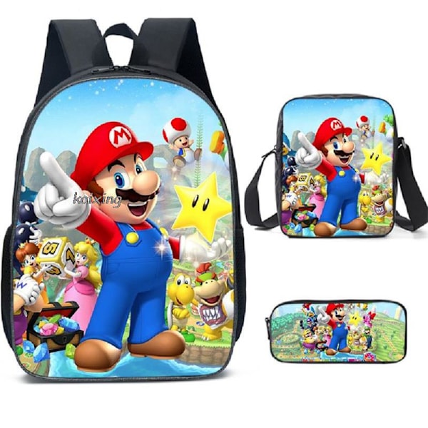 Super Mario Prinsesse 3-delt skolesekk for barn Gray 14inch