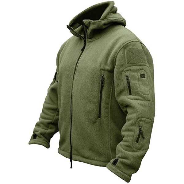 Utomhusvandring för män Huvkappor Varm Militär Taktisk Sport Fleecejacka med luvtröja Flera fickor Army green 4XL