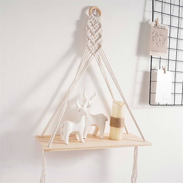 2 ST Hängande Hylla Boho Handgjord Böhmisk Trä Växter Flytande Rep Hyllor Dekorativ Hållare, C