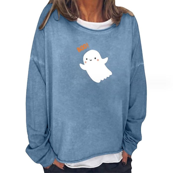 Halloween T-shirt med Græskar Ansigt - Kvinders Langærmet Efterår Græskar T-shirt Halloween Tee Shirt Top style 8 3XL
