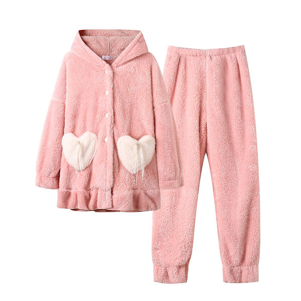 Vaaleanpunaiset pupu-samettipyjamat, naisten pitkähihaiset plus-samettiset sarjakuva-korallisamettipyjamat Light Pink Rabbit M