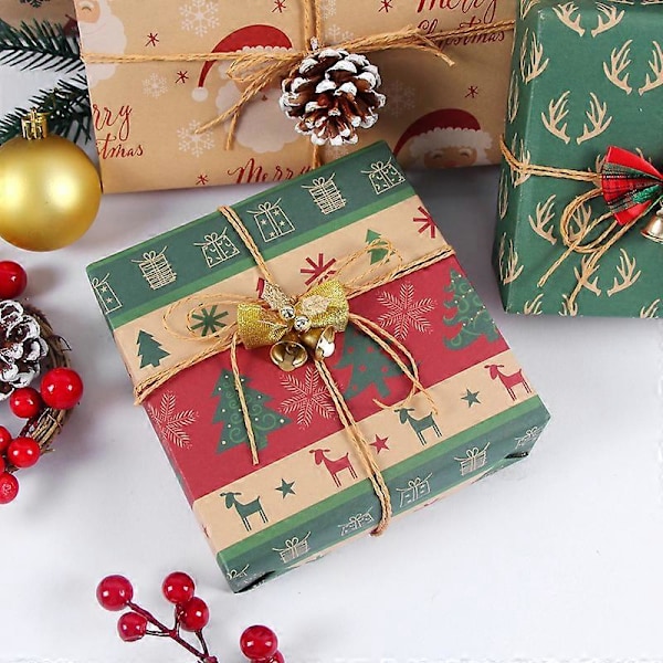 Nytt julekraftpapir, fargerik gaveinnpakning, juletre, leke, gavepapir, DIY-pose, bokpapir