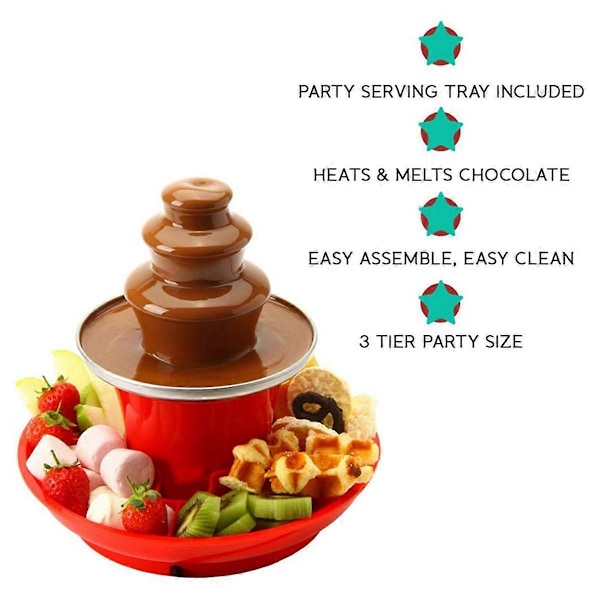 Chokladfontän Mini Fondue Set med Serveringsbricka Ingår, Elektrisk 3-Våningsmaskin med Varm Smältning