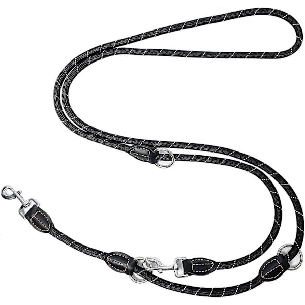 Hundebånd 3m x 13mm, Justerbart bånd for alle hunder, Dobbelt multifunksjonelt bånd, Robust, Svart.