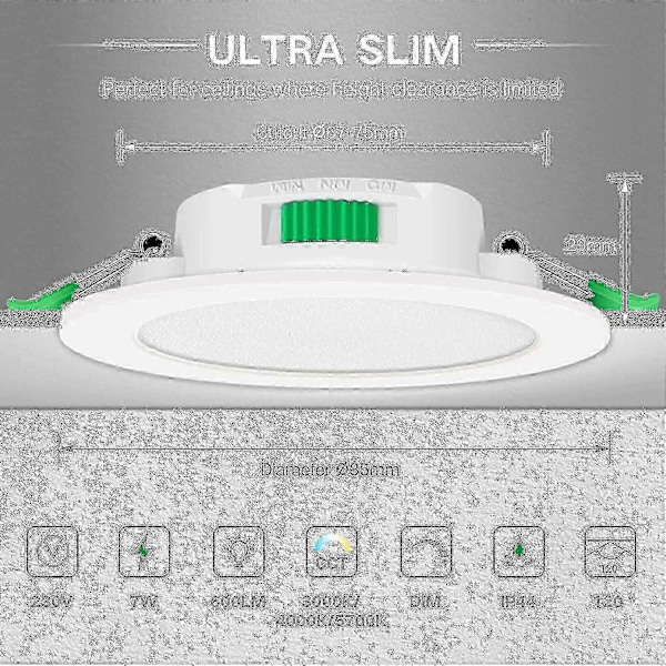 12 stk. 7W Hvit LED Downlight Innfelt Taklampe Slank Spot Light
