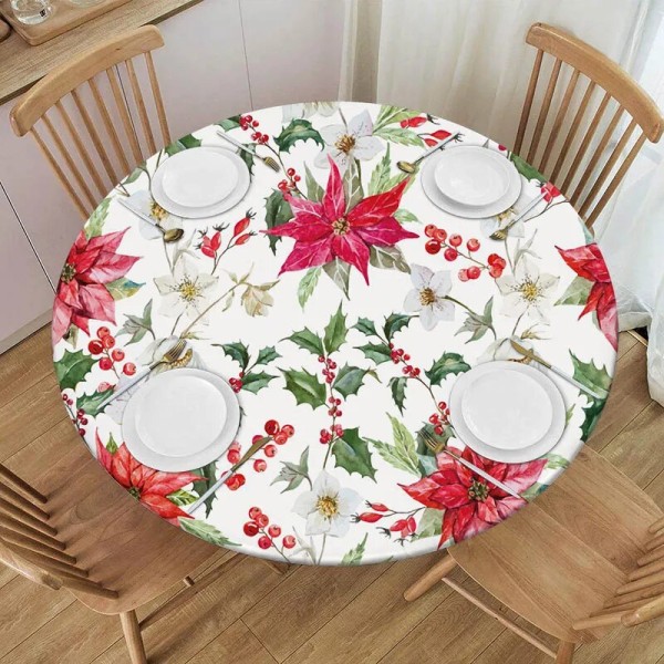 God Jul Duk Hellebore Blommor Julstjärna Röda Bär Xmas Duk Dekorativt för Holiday Home Party Bröllop Style 3 Suitable 140cm table