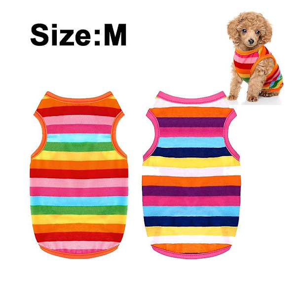2 Stykker Hunde Regnbue Stribede Skjorter Kæledyrstøj Bløde Hvalpe Sommer T-shirts Komfortable Hunde Stribede Skjorter Åndbare M