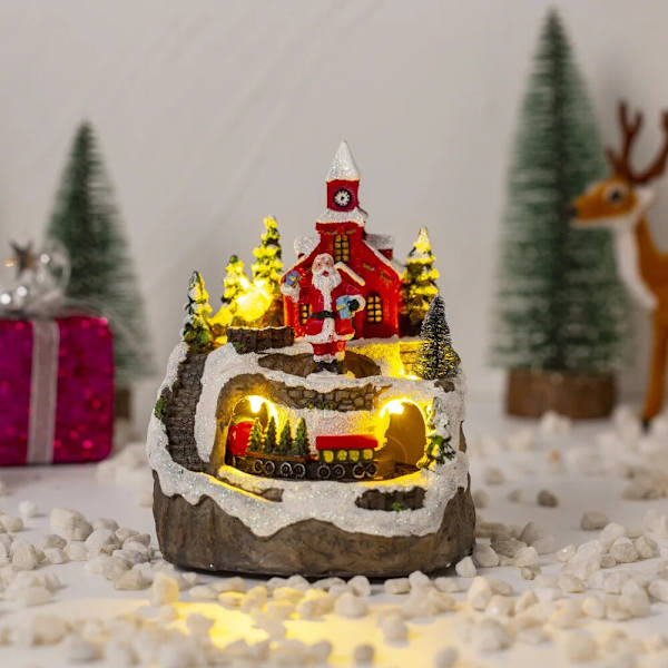 Julhantverk i harts Julby Lysande Musik Litet Hus Snögubbe LED-lampor Julklapp Heminredning Ornament 2024 car