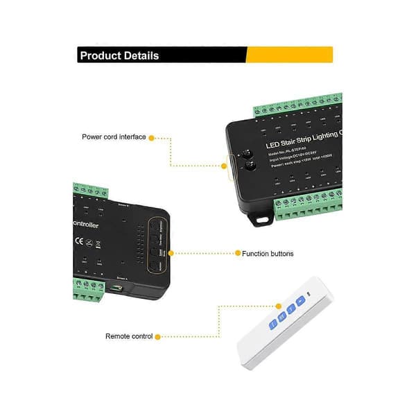 Trappe LED bevægelsessensor controller DC12V 24V 16 kanaler indendørs PIR natlys dæmper til trapper Fl