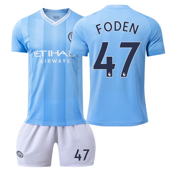 23-24 Manchester City Hjemmebane Fodbolddragt til Voksne og Børn Nr. 47 Phil Foden No. 47 Phil Foden L