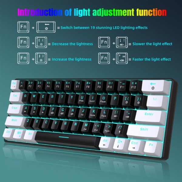 61-tangenters mekaniskt tangentbord USB-kabel LED-bakgrundsbelysning Gaming Mekaniskt tangentbord