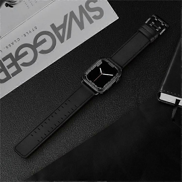 Kompatibel med Apple Watch Series 10 42mm / 9 8 7 41mm / 6 5 4 SE SE (2022) SE (2023) 40mm / 3 2 1 38mm Urrem Ægte Læder Black