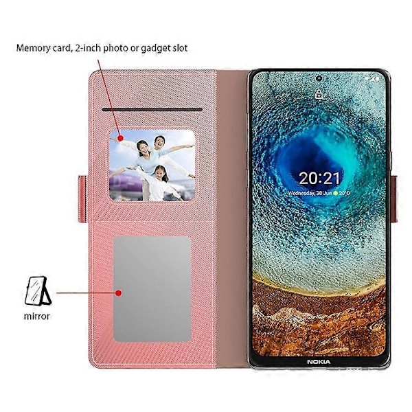 Anti-fall Mobilskal Kompatibelt För Nokia X20 5G, Reptåligt Sminkspegel Magnetisk Stängning PU Läder +TPU Skyddande Flip PinkGold