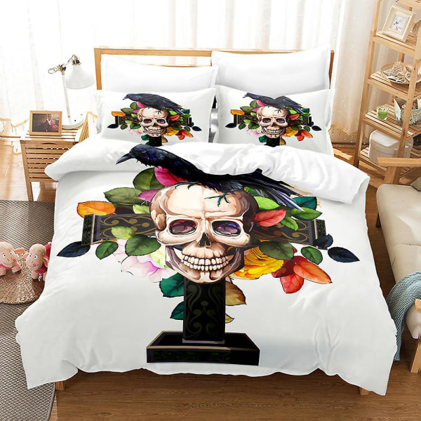 S8 Pääkallo 3D-tulostettu vuodevaatesetti pussilakana peittopussi tyynyliina lasten lahja UK SINGLE 135x200cm
