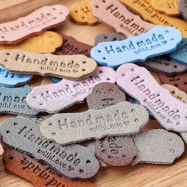 50 stk. PU læderetiketter til håndlavede DIY hatte tasker med kærlighedsetiket til tøj syetiketter Acc-Yvan