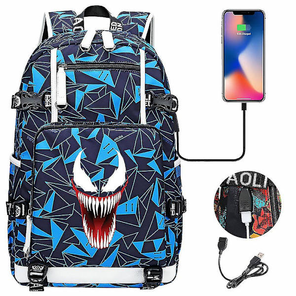 Venom Fashion Printet USB Ungdoms Skoletaske (1-4) Color-7