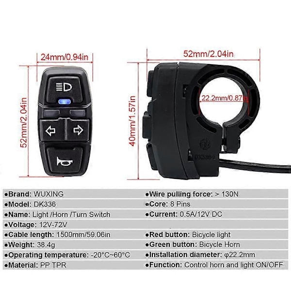 Elcykel 36V 48V Forlygte Forlygter Baglygter Bag Advarselslys LED Nat Spotlight Forlygte