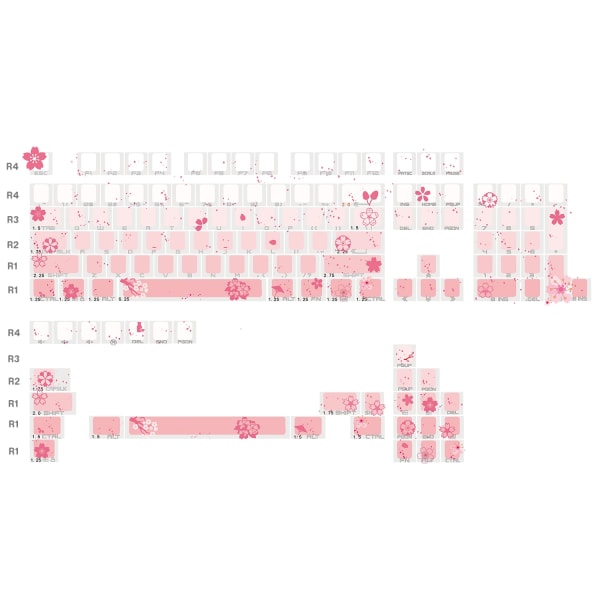 134 näppäimen vaaleanpunainen näppäinkansi, sivulle painettu kirsikankukka taustavalaistu valoa läpäisevä mekaaninen näppäimistö 134 keys side print