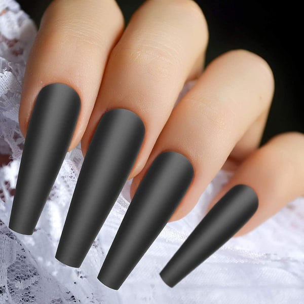 100 stycken Matt Extra lång Ballerina Press On Nails Kista Falska Naglar Enfärgade Cover Falska Naglar Matt Kista Falska Naglar Med Box För Kvinnor