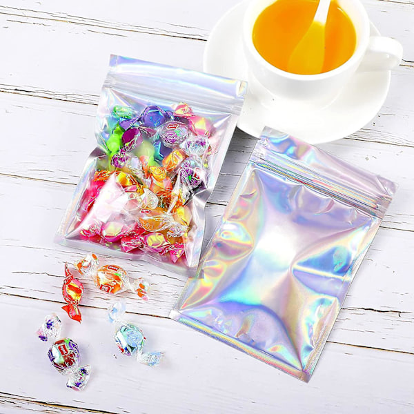 100 Stycken Luktfria Påsar Holografiska Förpackningspåsar Matförvaringspåsar (7,5*10cm)