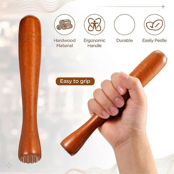 3 Stykker Træ Muddler til Cocktails, Cocktail Muddler 19,6 cm Lang Mojito Muddler Bar Træ Is Cr