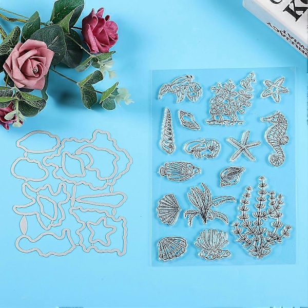 Transparent Stempel Skærende Die Klar Gummi DIY Journal Søhest Konkylie Havbundsmønster Håndværk