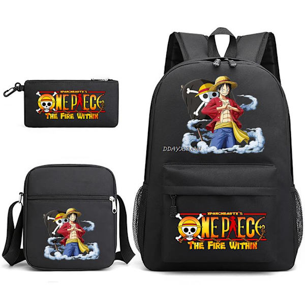 3 st/set One Piece Ryggsäck Anime Barn Skolväska 18 Tum Red 45CMX32CMX15CM