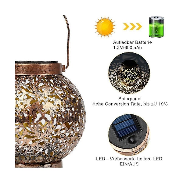 2-pakks solcelled lanterne for utendørs, metall solcellelamper solcelled lanterne varm hvit IP55 vanntett hengende