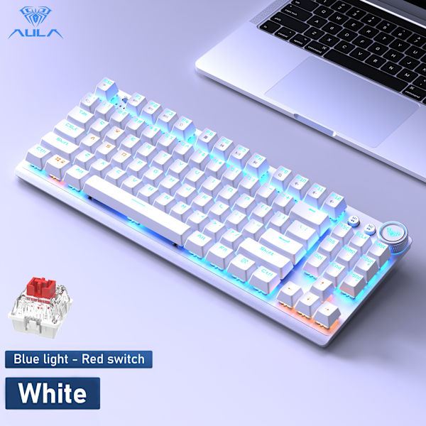 F3001 2.4G trådløst bluetooth kablet tre-mode tastatur mekanisk spil kontor trådløs baggrundsbelysning 87-tasters tastatur White-Red switch