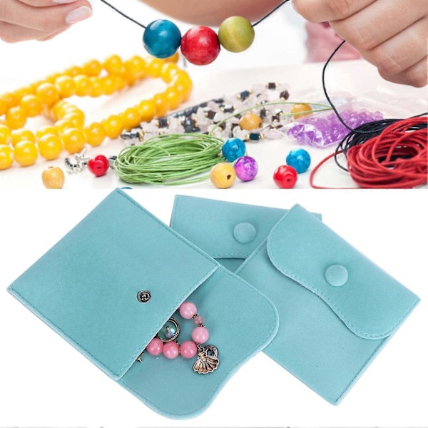 5 st Sammet Tryckknappspåse Smyckesförvaring Flanell Mocka Presentförpackning Blå 10x10cm