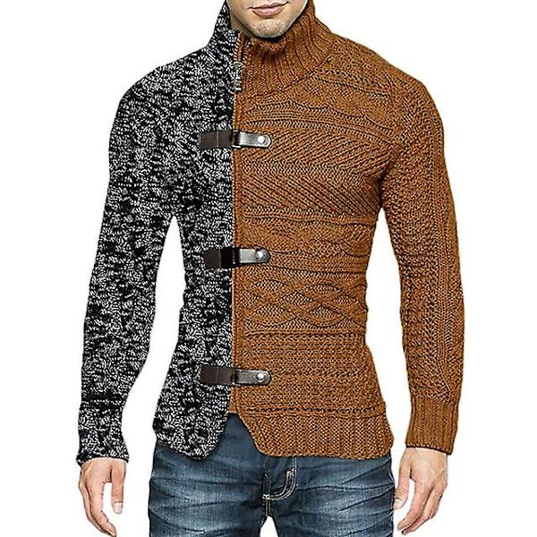 Poolokaulus Neuletakki Miesten Villapaita Syksy Talvi Tilkkutäkki Takki Vintage Miesten Neulepusero Takki Vetoketju Neulepusero Slim Topit HC3650ABrown XL