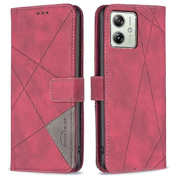 BINFEN COLOR BF05 Kompatibel med Motorola Moto G54 5G Etui Præget Læder Stand Telefon Cover Red