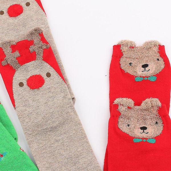 3/6 Par Fluffiga Björnsockor Dam Jultomte Bomullsstrumpor 3 Pairs